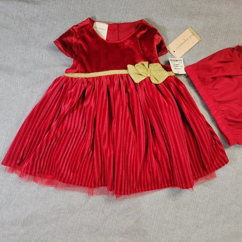 First Impressions 6-9 Months Red Velvet Holiday Dress Bloomers 2 PC Set NWT Baby